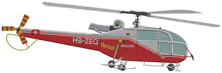 Motif de broderie hélicoptère Alouette III par BGC Aéro
